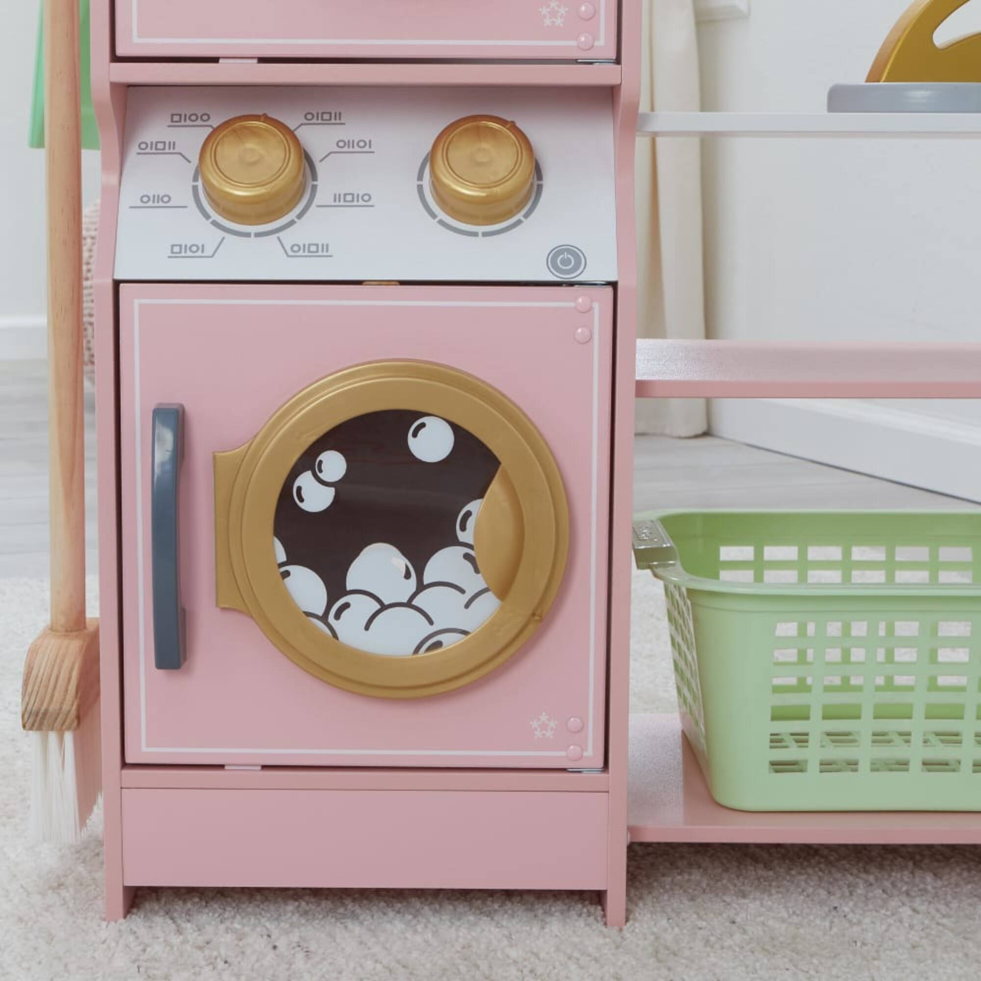 KidKraft Wooden Laundry Play Set with Stacking Washer & Dryer Toy & 4 Accessories